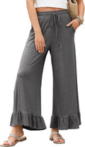 Womens Wide Leg Palazzo Pants High Waisted Drawstring - Comfortable