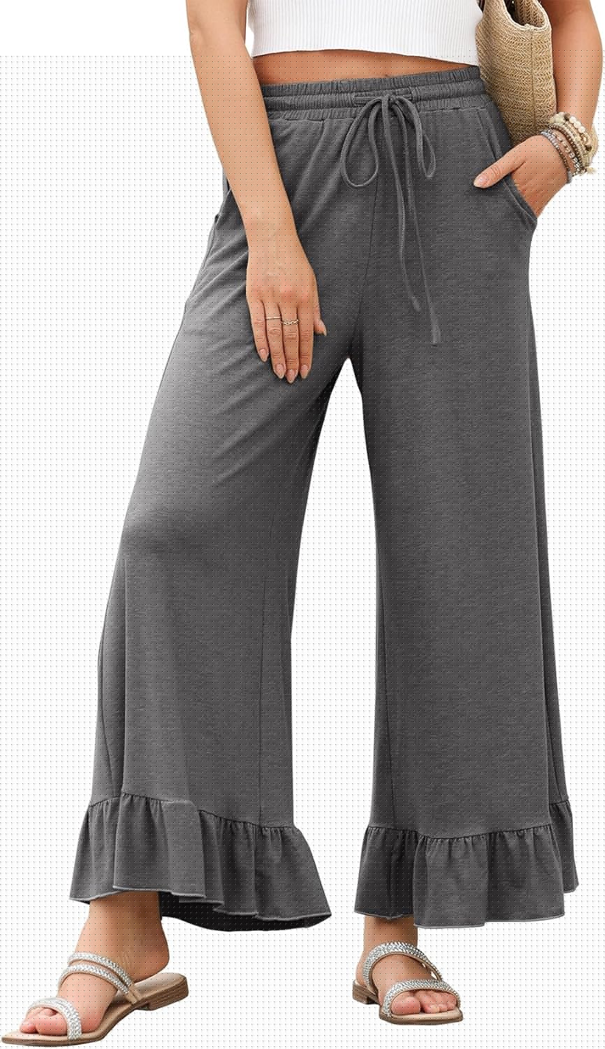 EVALESS Womens Wide Leg Pants with Drawstring and Pockets