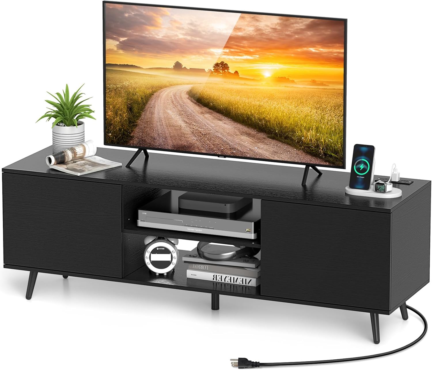 Mid Century TV Stand with Power Outlets