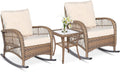 3-Piece Resin Wicker Rocking Bistro Set - Weatherproof Patio Comfort