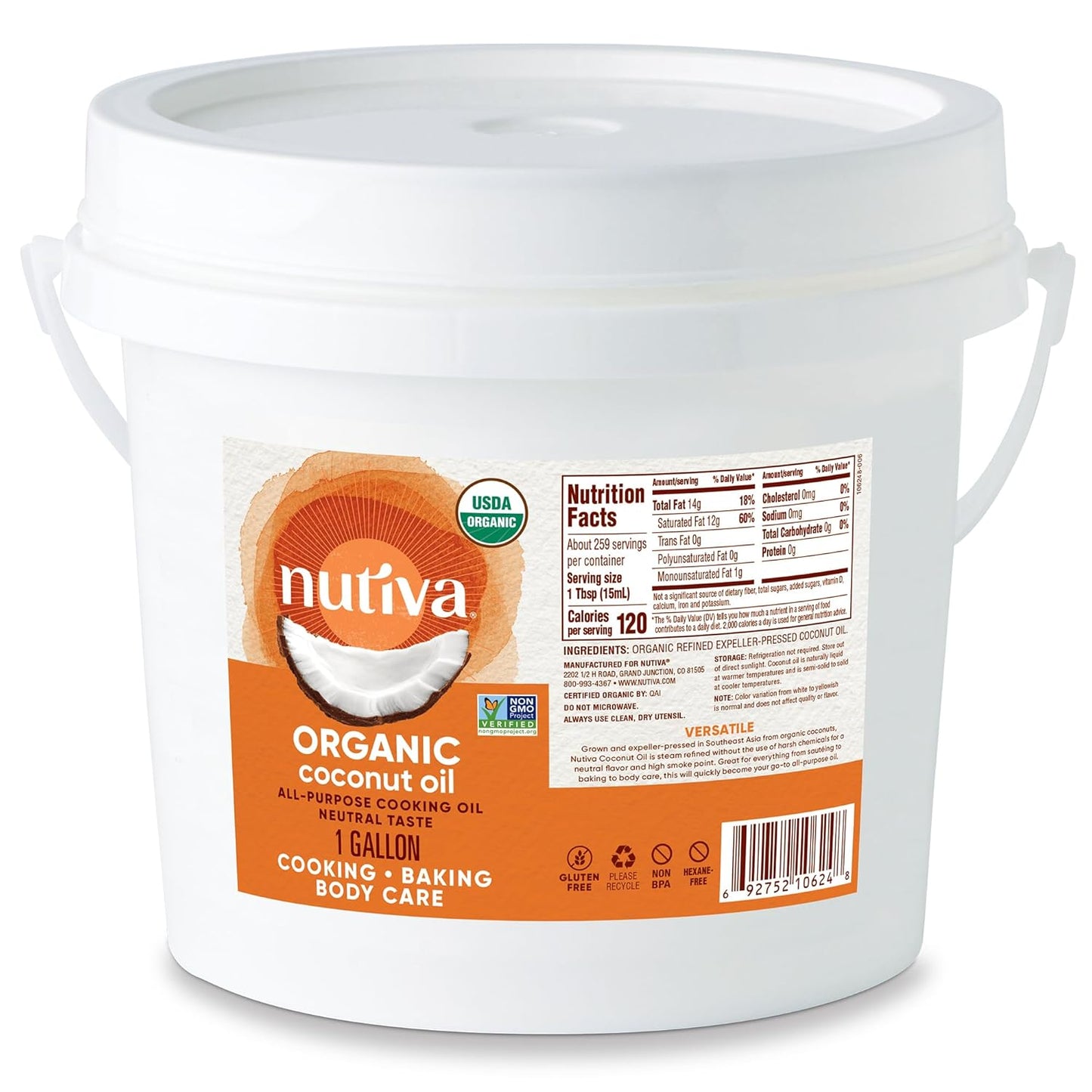 Nutiva Organic Steam Refined Coconut Oil for Cooking and Baking