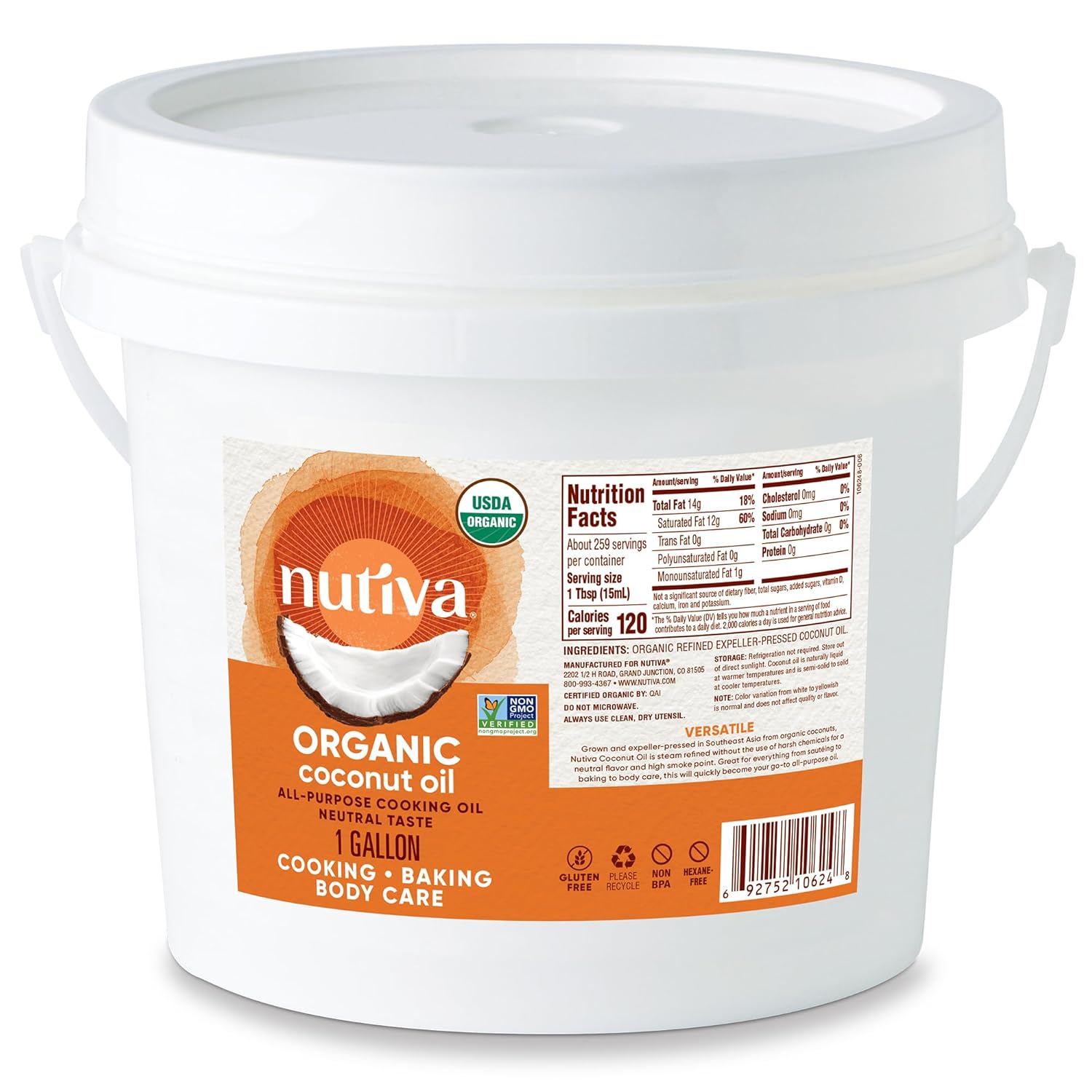 Nutiva Organic Steam Refined Coconut Oil for Cooking and Baking