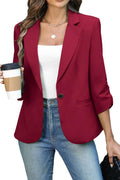 ELLEVEN Women's Ruched 3/4 Sleeve Blazer - Slim Fit Business