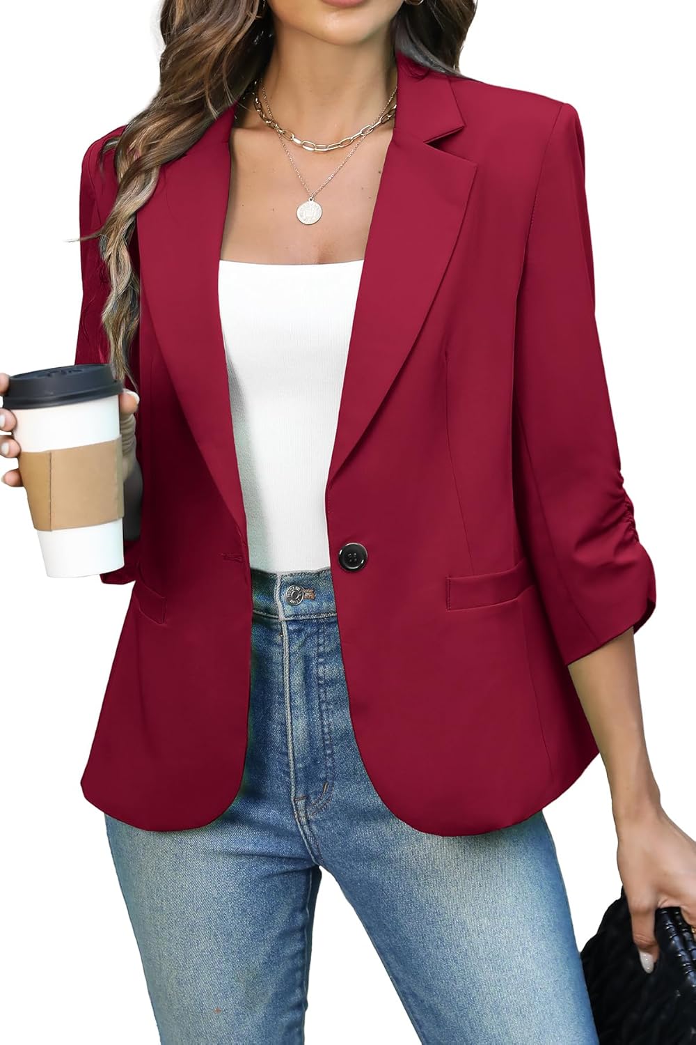 ELLEVEN Women's Ruched Blazers for Stylish Business Casual Wear