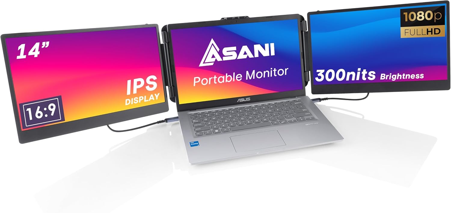 Asani 14 Tri-Screen Laptop Extender - Full HD Plug & Play