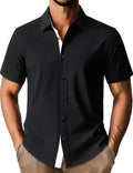 Mens Short Sleeve Button Down Shirt - Textured Casual Wrinkle-Free