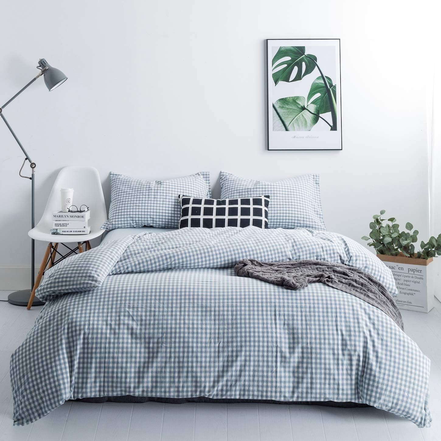 Light Blue Gingham Duvet Cover Set King Size for Luxurious Bedding