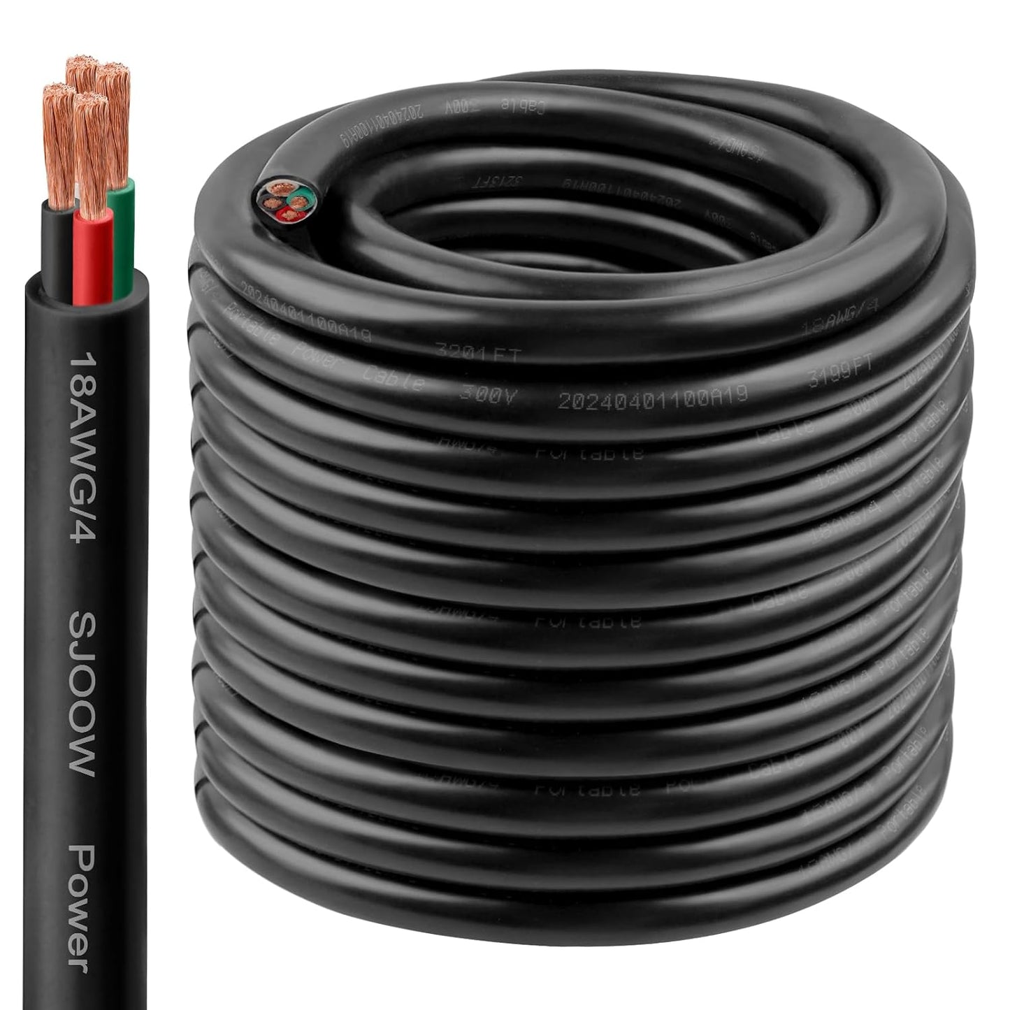 18/4 SJOOW Wire 100FT - Durable 18 AWG Portable Cable