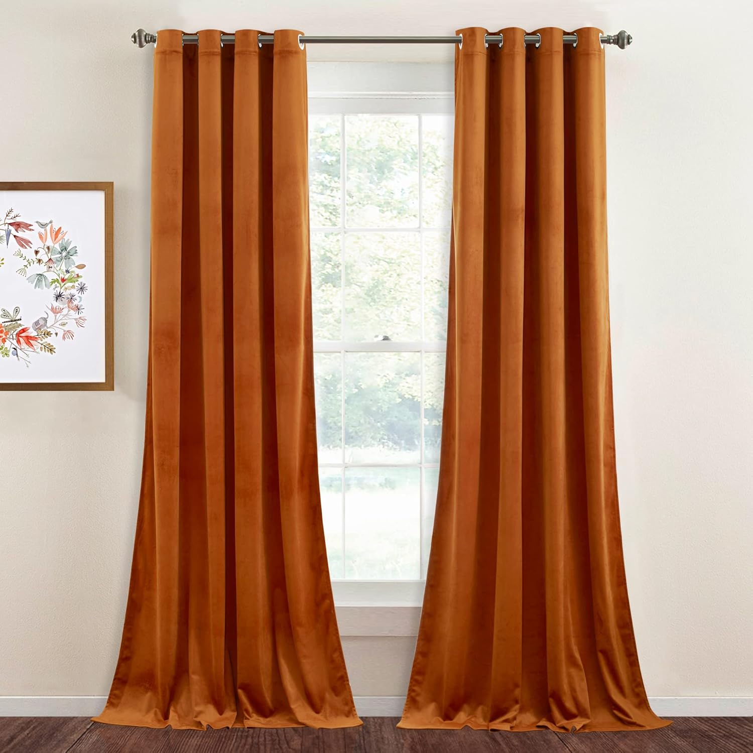 StangH Orange Velvet Curtains - Extra Long 108 in Panels for Home
