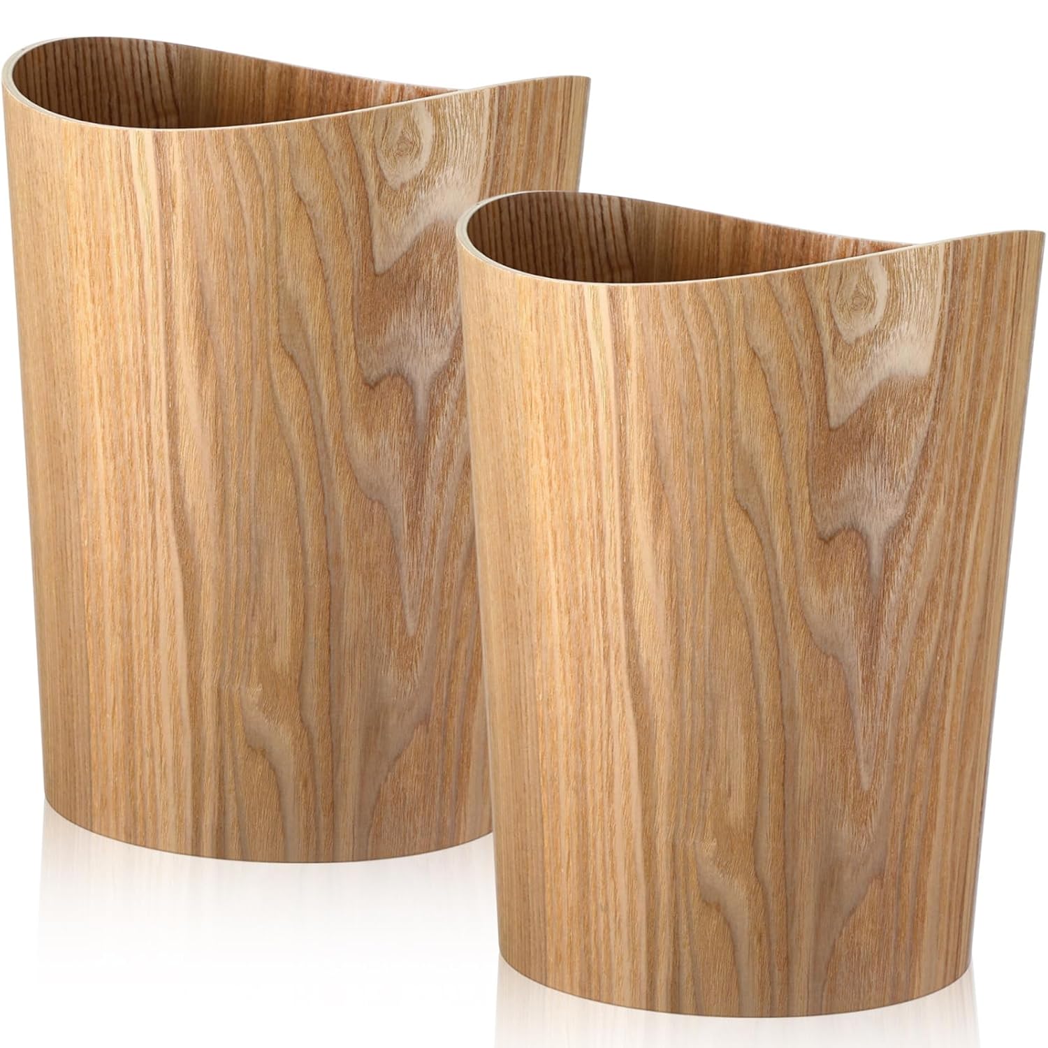 Natural Wood Round Wastebasket for Home and Office Use