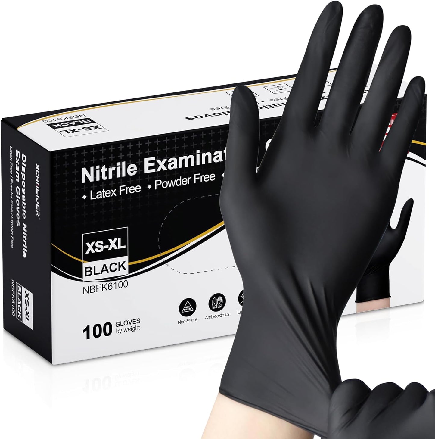 Schneider Black Nitrile Gloves: Latex-Free & Powder-Free