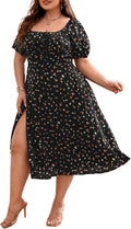Floerns Women's Plus Size Floral Tie Front Square Neck Midi Dress