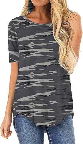 HIYIYEZI Summer Tops for Women Short Sleeve Casual Tunic