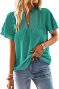 Womens V Neck Butterfly Sleeve Blouse - Flowy Swiss Dot Chic