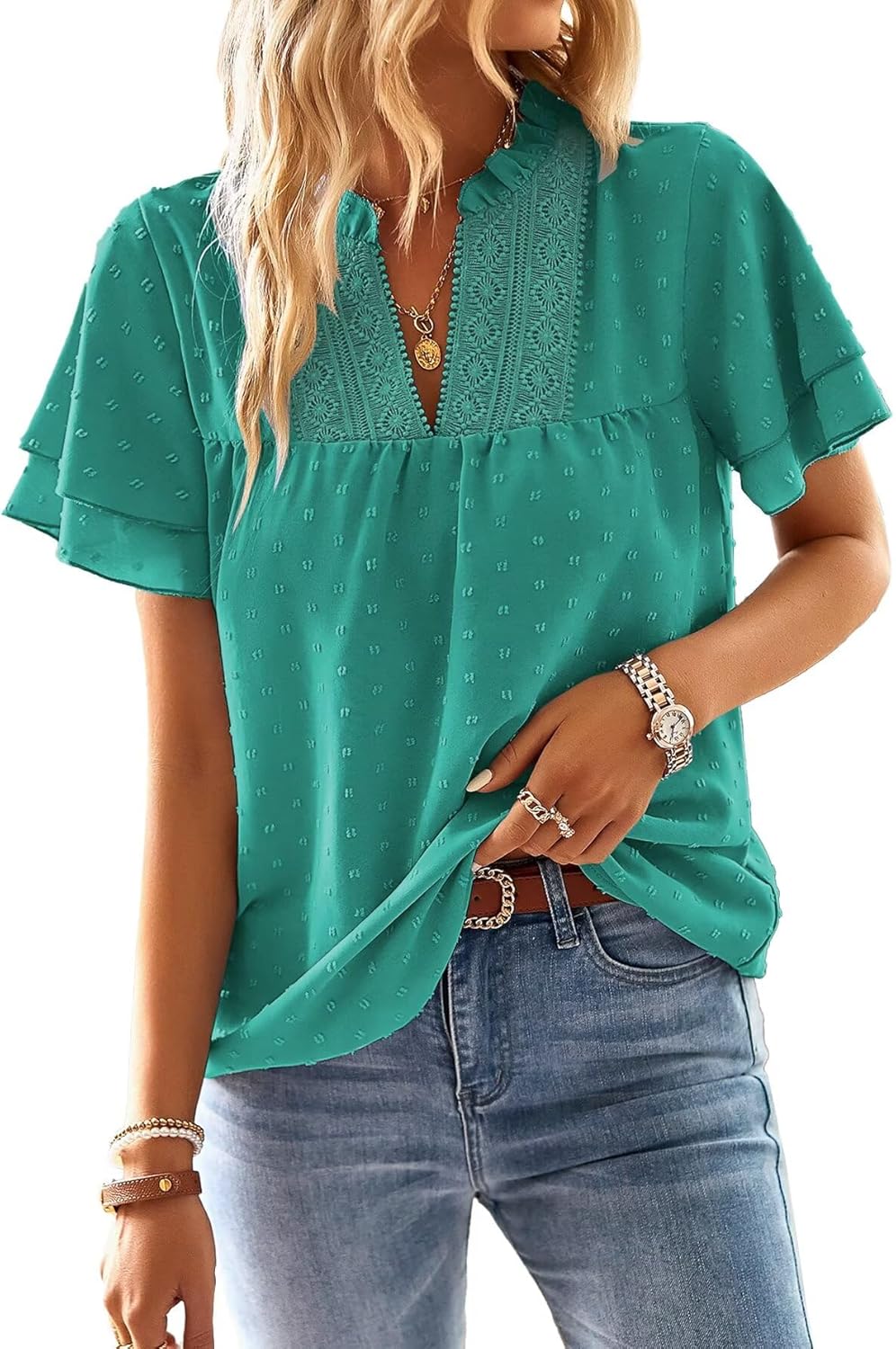 Womens Tops Butterfly Sleeve V Neck Blouses for Dressy Casual Wear