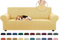 3-Cushion Stretch Sofa Cover 78-94 in - Champagne Small Checked