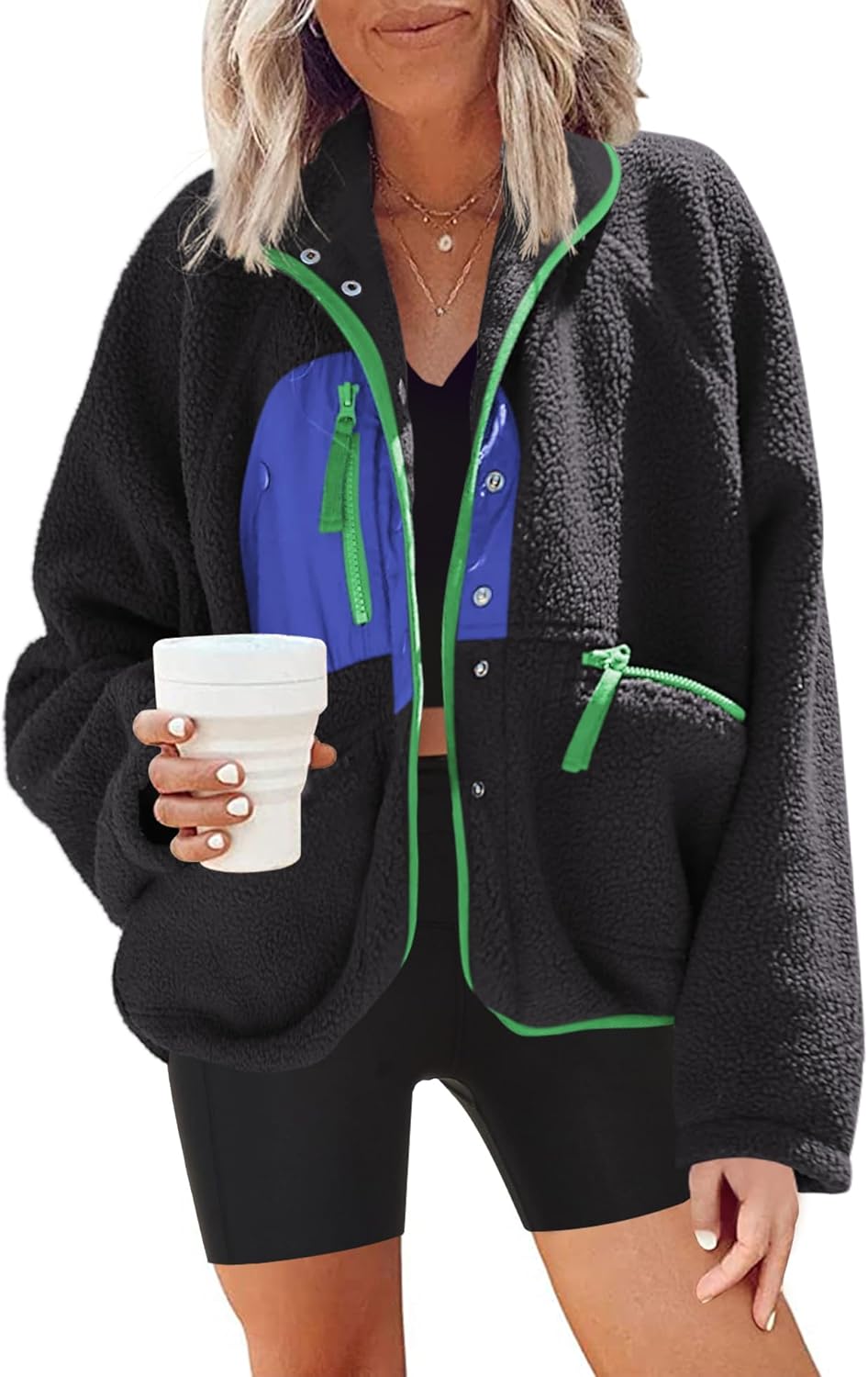 Nirovien Womens Fuzzy Fleece Jacket for Cozy Winter Style