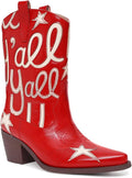 Metallic Cowboy Boots Women Mid Calf Low Heel Pointed Toe - Stylish