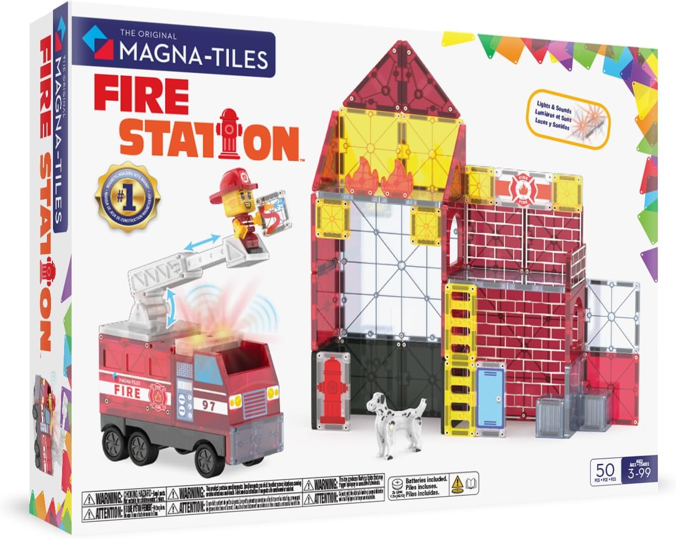 MAGNA-TILES Fire Station 50-Piece Set for Creative Play
