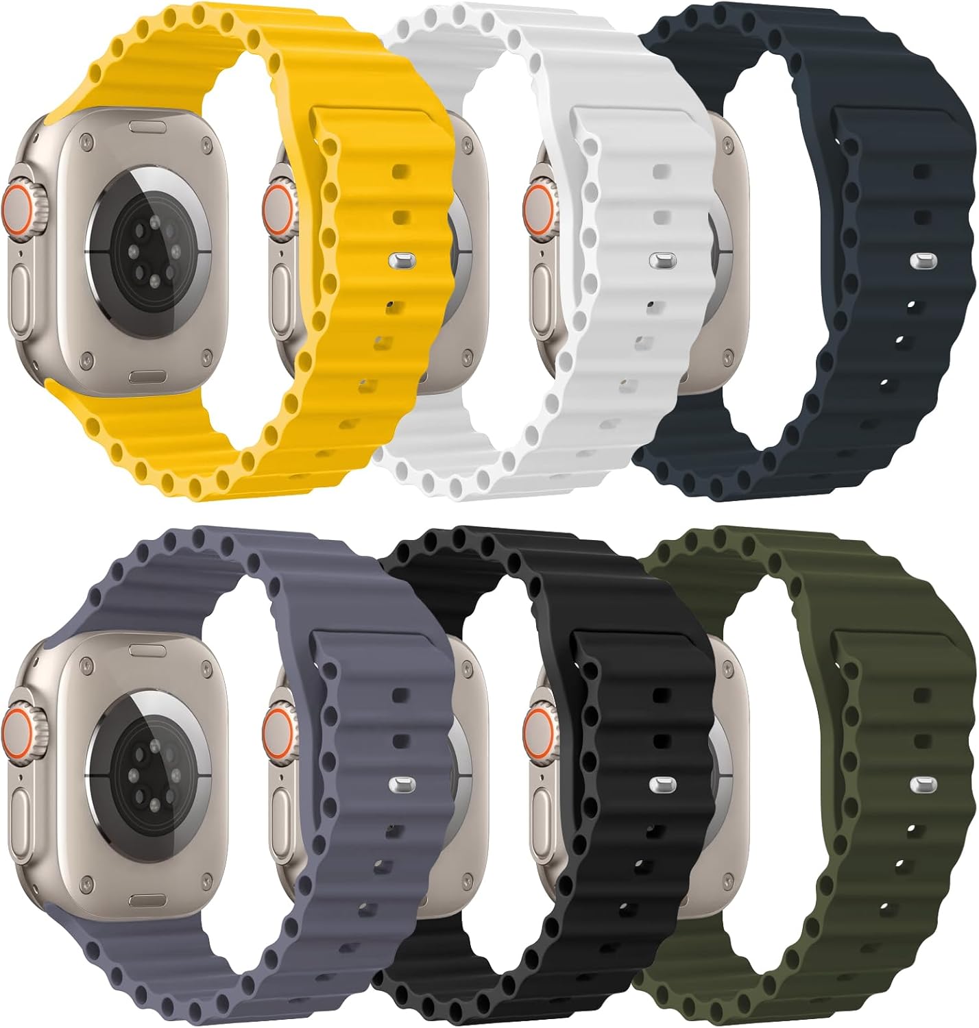 Ocean Band 6 Pack Silicone Sport Band for Apple Watch - Adjustable Fit