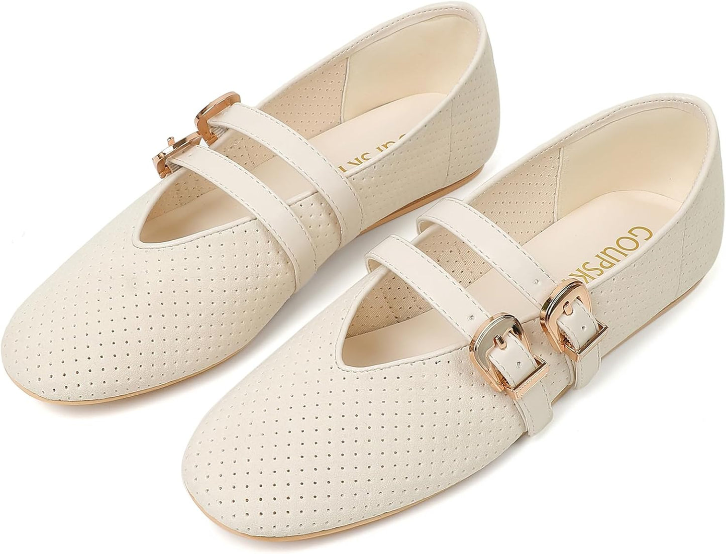 Ballet Flats Shoes for Women Slip On Mary Jane Mesh Adjustable Strap