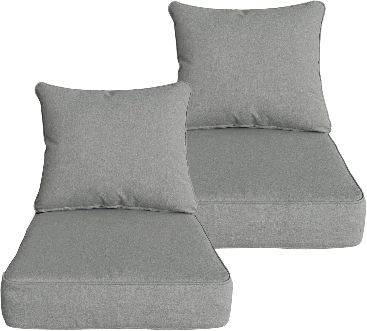 22x24 inch Outdoor Deep Seat Patio Cushions Set of 2 Light Gray