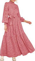 Floral High Neck Long Sleeve Maxi Dress - Elegant Formal Wear MITILLY