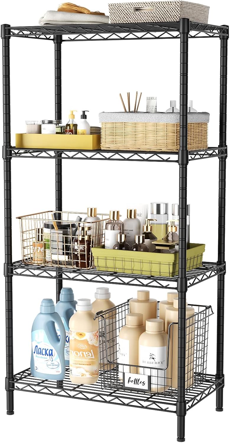 4 Tier Adjustable Storage Shelves for Home Kitchen Office Use