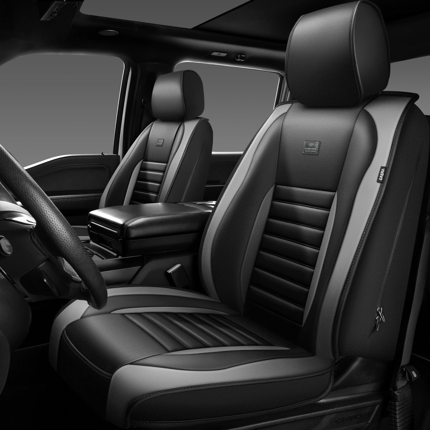 Luxury Nappa Leather Car Seat Covers for Front Seats, Black Gray