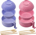 Microwave Ramen Cooker Bowl Set 33 oz Wheat Fiber - 2 Sets (Pink