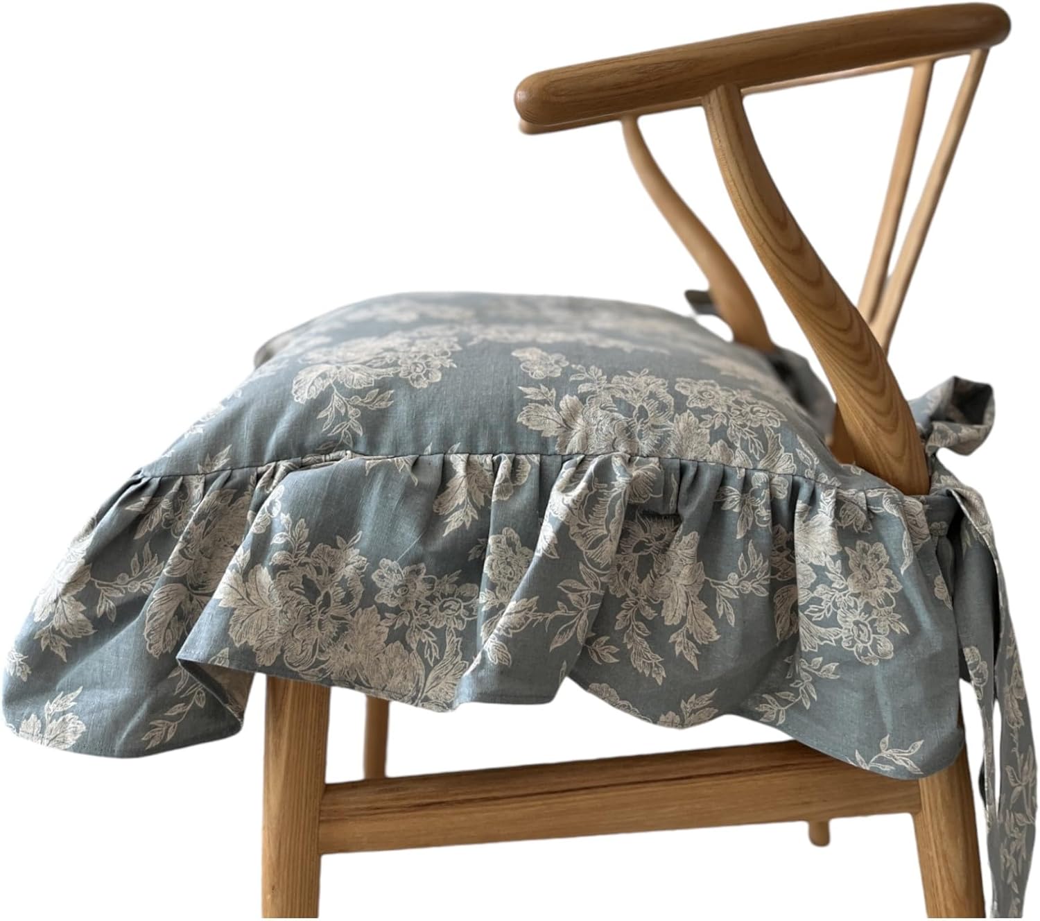 Korean Made Chair Pad Slipcover for Farmhouse Decor - Mint Floral