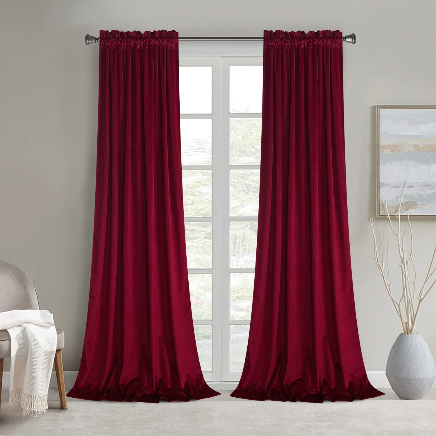 Roslynwood Rose Red Velvet Curtains for Luxury Room Decor