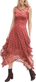 R.Vivimos Womens Sleeveless Backless Asymmetrical Layered Lace Midi at