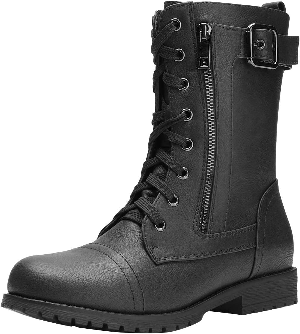DREAM PAIRS Women's Mid Calf Combat Boots with Wallet Pocket