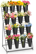 Flower Display Stand 4 Layers with 16 Buckets - Movable Metal Plant