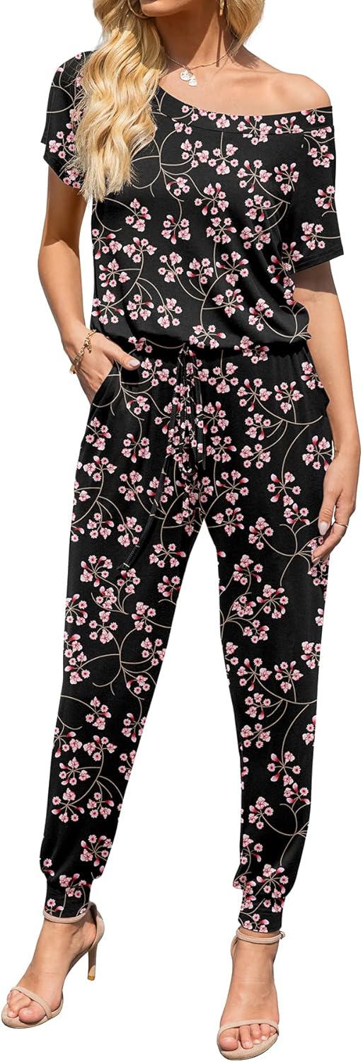 DouBCQ Womens Casual Short Sleeve Jumpsuits with Pockets