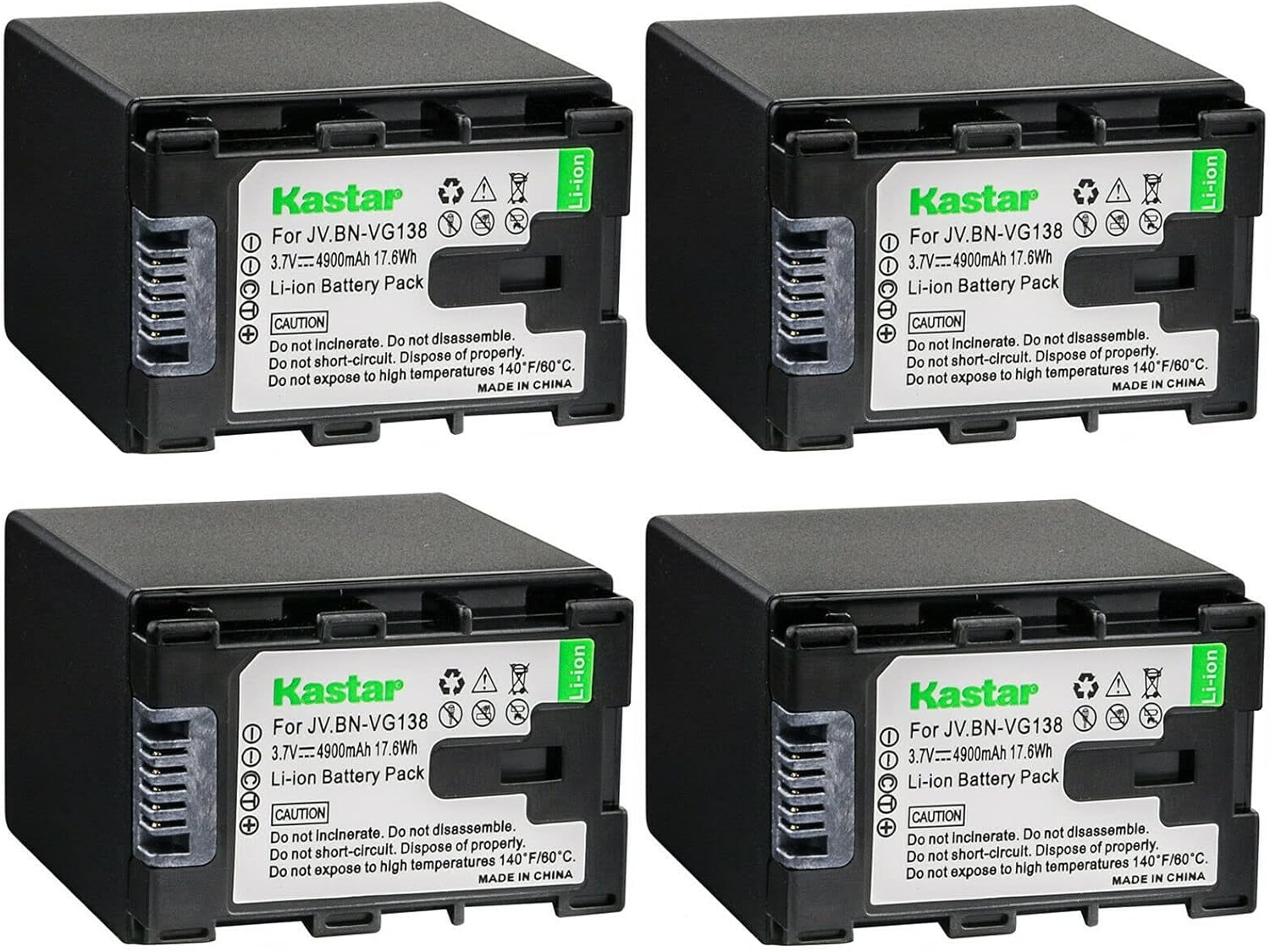 Kastar BN-VG138 Battery 4-Pack for JVC GZ-MS230 Series Cameras