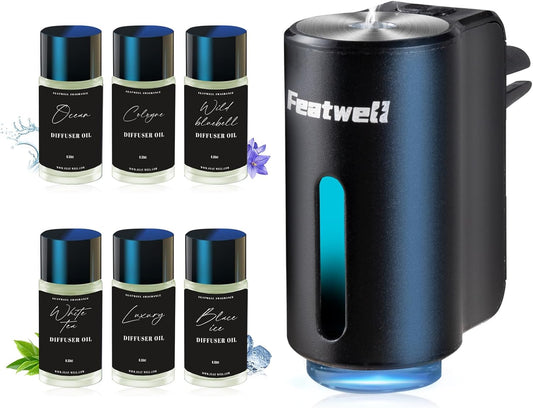Featwell Black Car Air Freshener | Rechargeable Aromatherapy