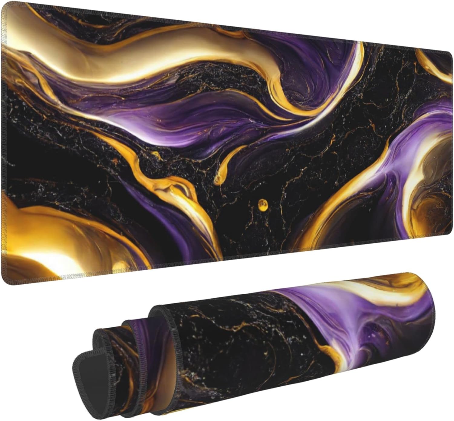Extra Large Gaming Mouse Pad: Non-Slip Base, Purple/Gold Marble - CANFLASHION