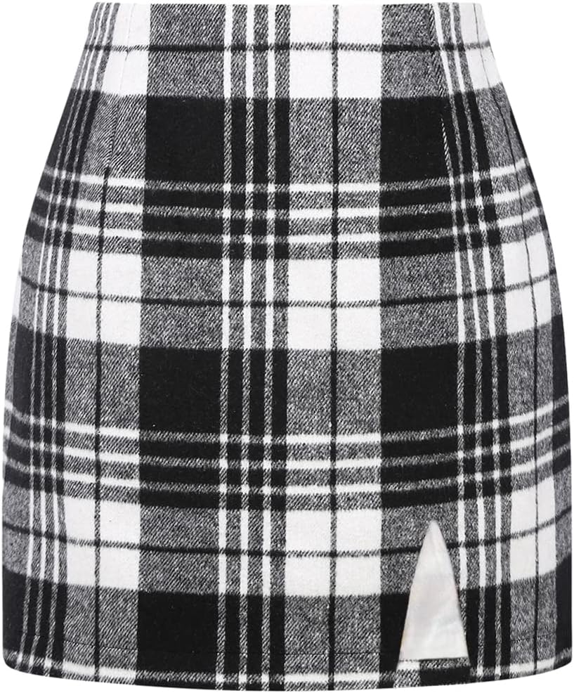 Plaid Mini Skirts for Women High Waisted Wool Bodycon Style