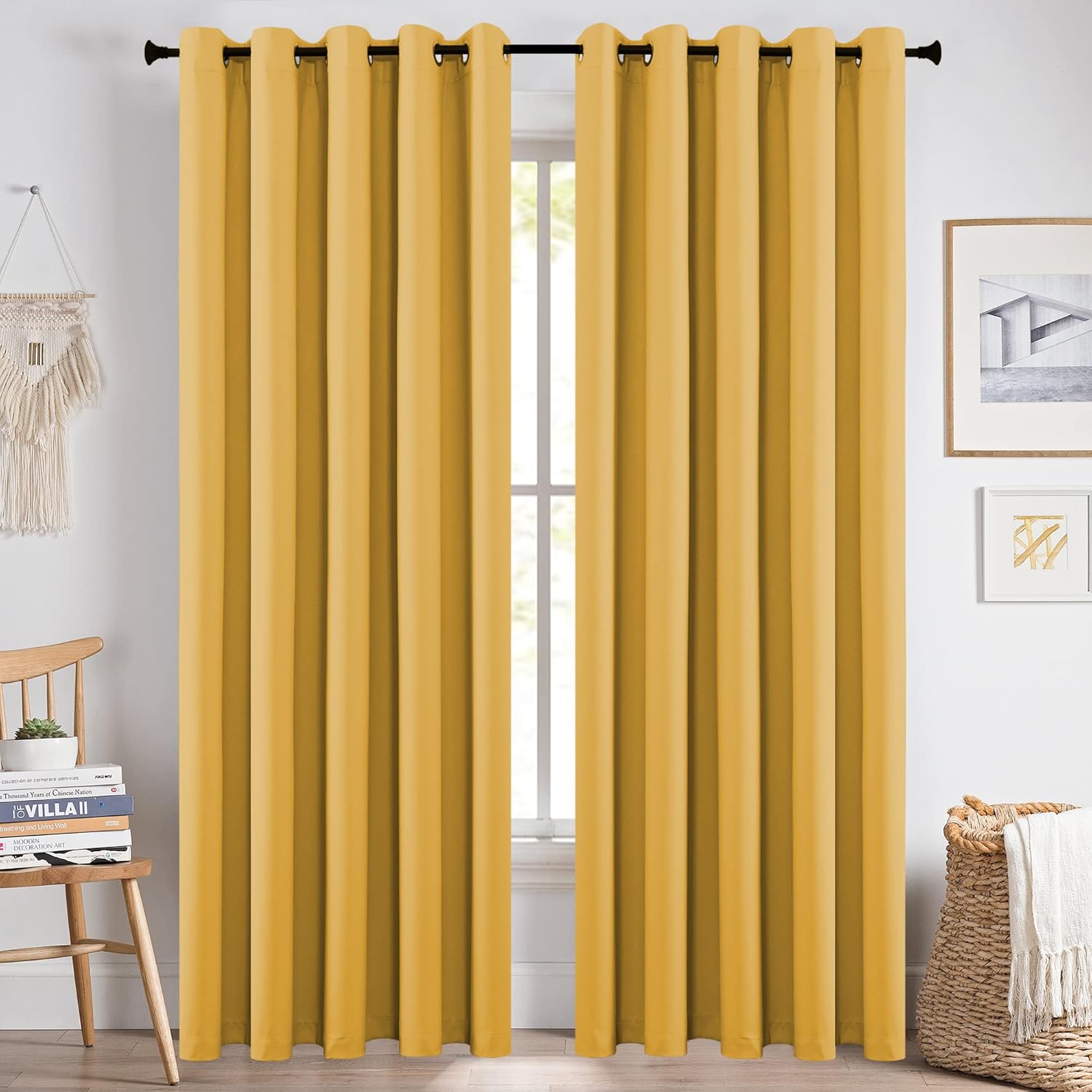 KEQIAOSUOCAI Mustard Yellow Curtains for Living Room 72W x 84L