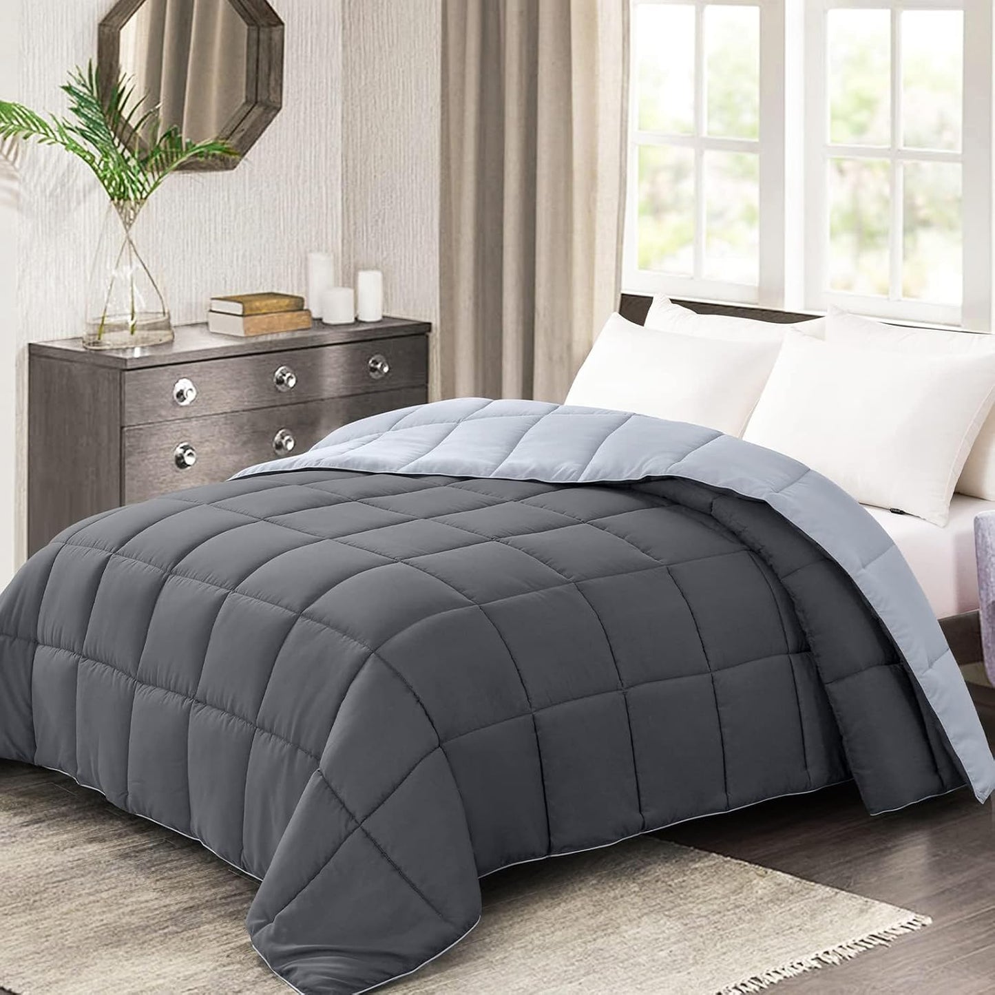 Oversized Queen Comforter - Grey Duvet Insert for All Seasons
