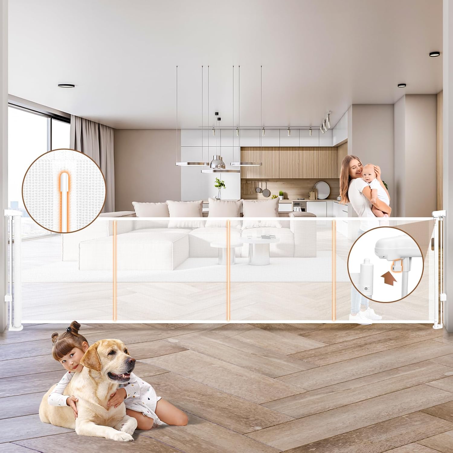 Retractable Baby Gate Extra Wide 41in Tall for Pets and Kids