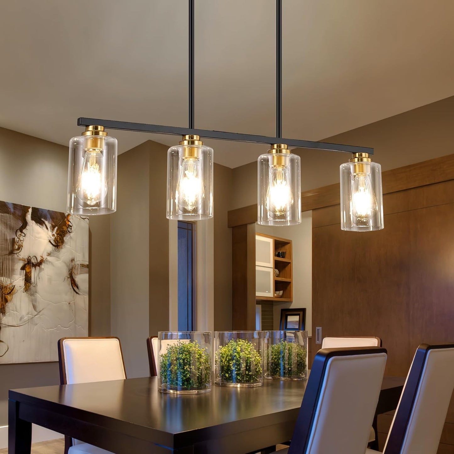Island Light for Kitchen - Black and Gold Chandelier Fixture