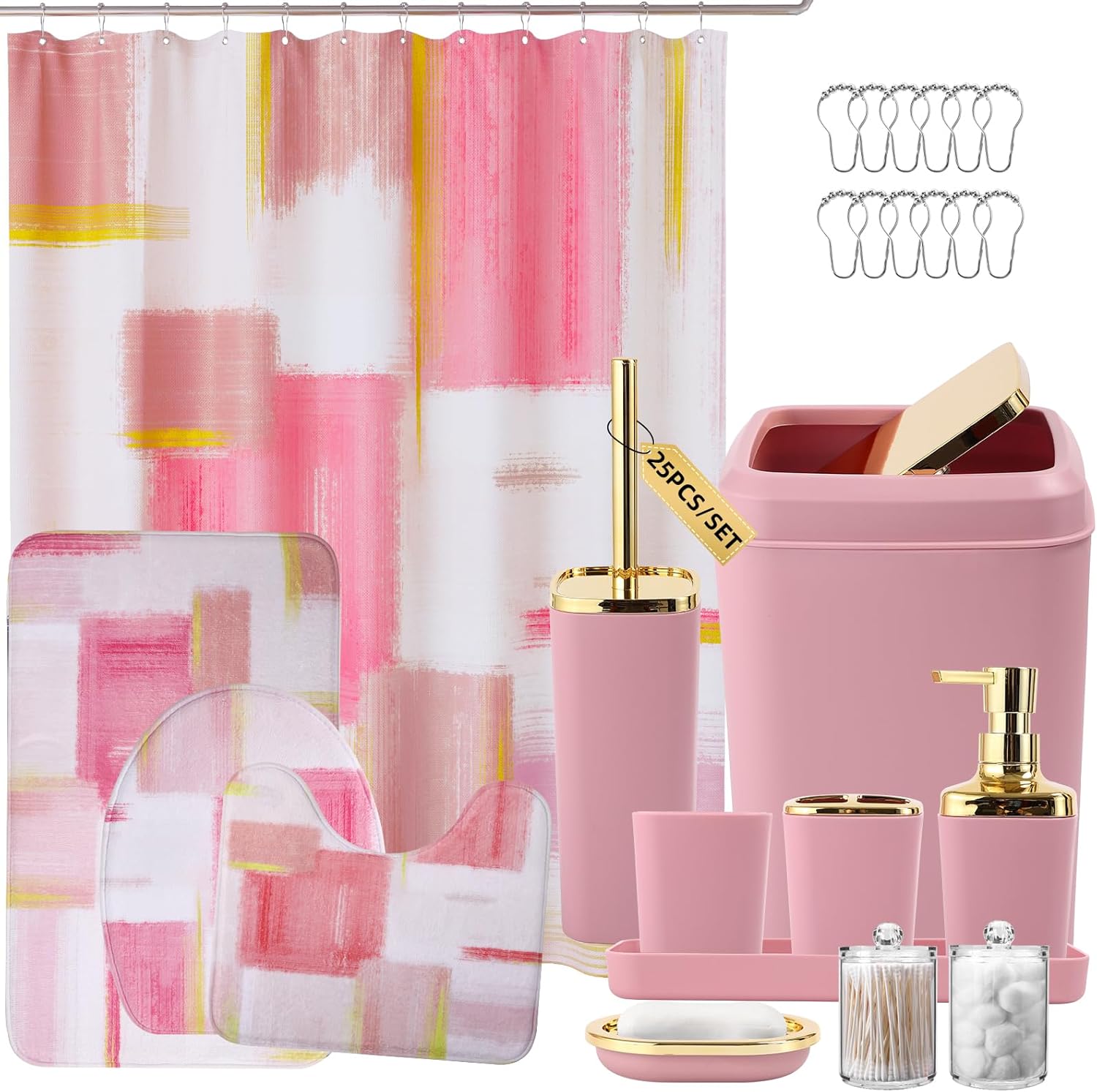 Pink and Gold Bathroom Accessories Set for Stylish Decor