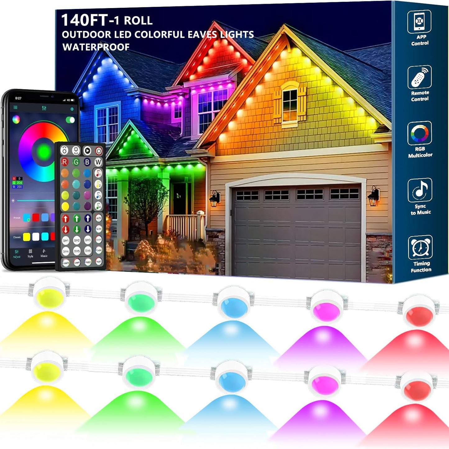 140FT Permanent Outdoor RGB Lights for Garden and Party Decor