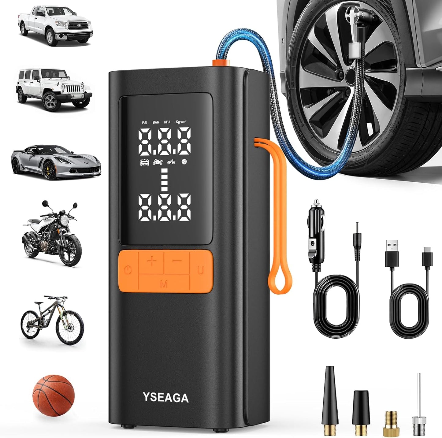 Portable Tire Inflator with LED Light and Digital Gauge