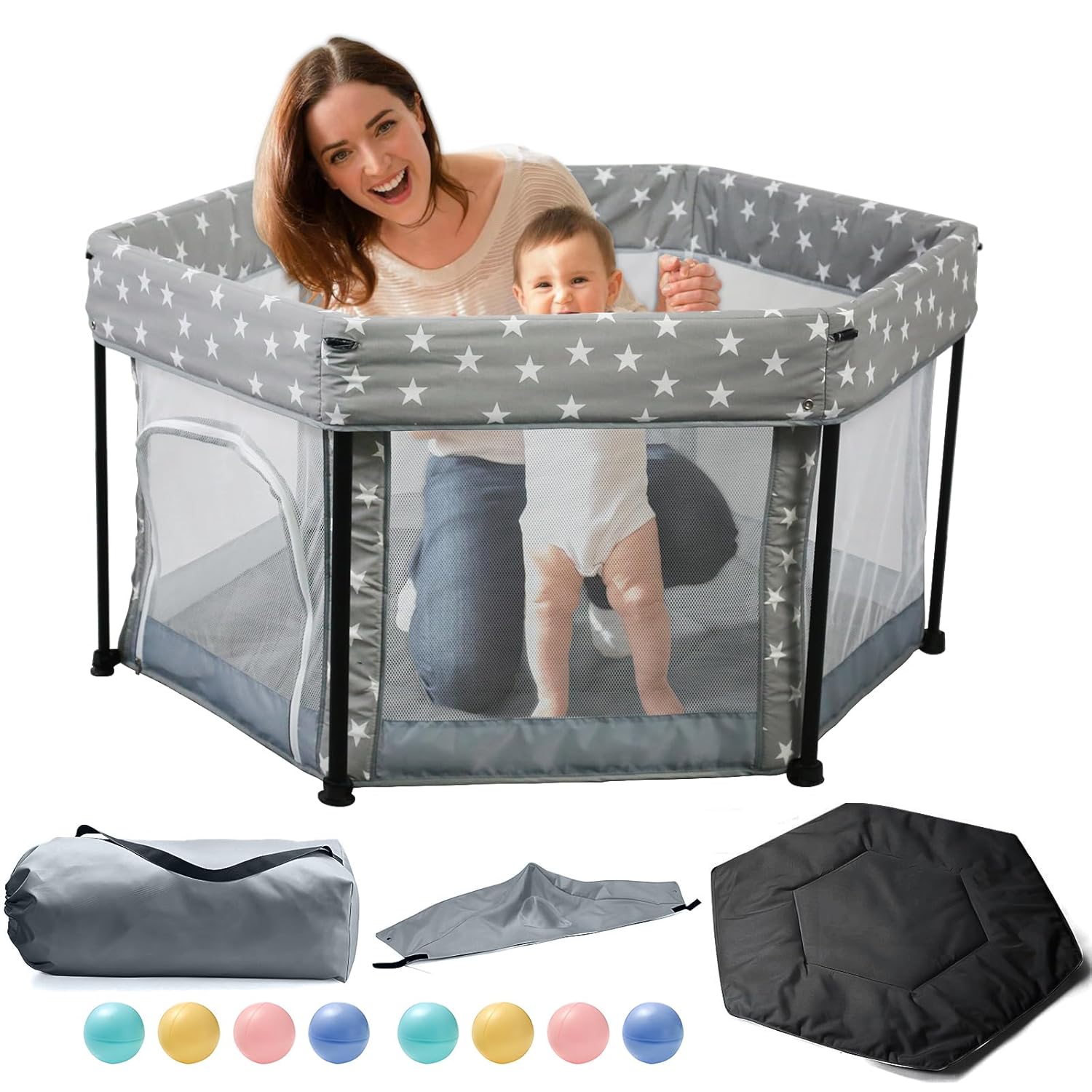 Portable Aluminum Baby Playpen with Mat - Safe Indoor/Outdoor Fun!