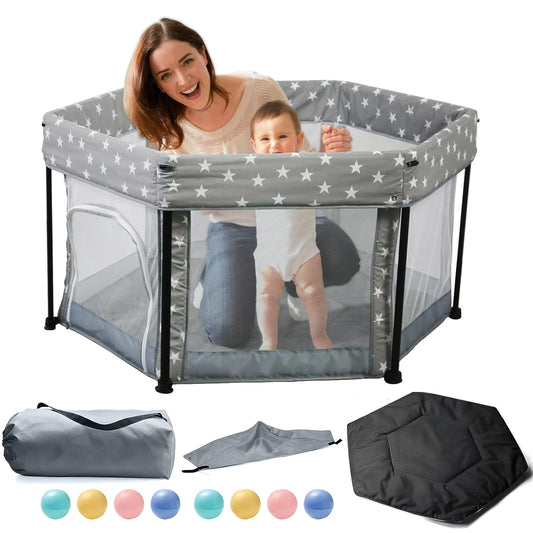 Portable Aluminum Baby Playpen with Mat - Safe Indoor/Outdoor Fun!