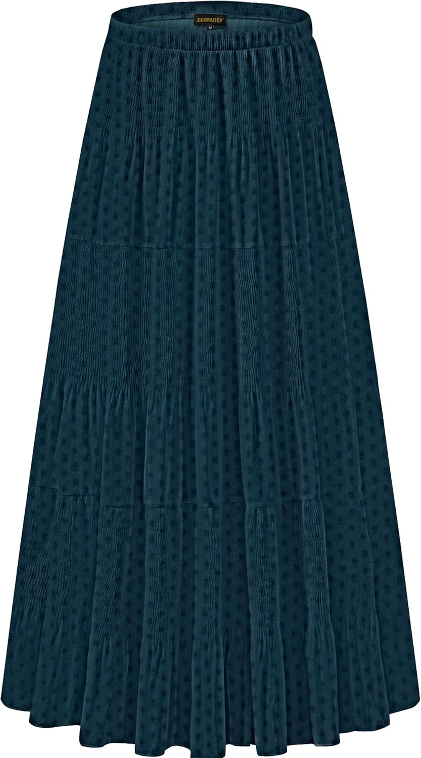 Chiffon Elastic High Waist Pleated A-Line Maxi Skirt for Women